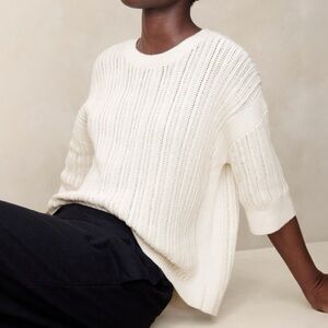 Banana Republic Factory Cotton Oversized Open Stitch Sweater
